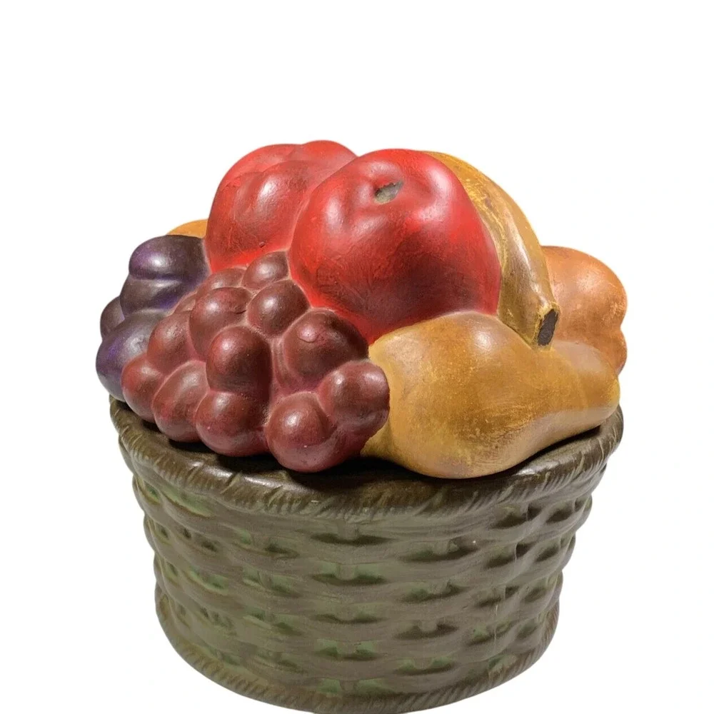 Ceramic Fruit Basket Cookie Jar Hand Painted Harvest Canister PH Mark 1975 Vtg